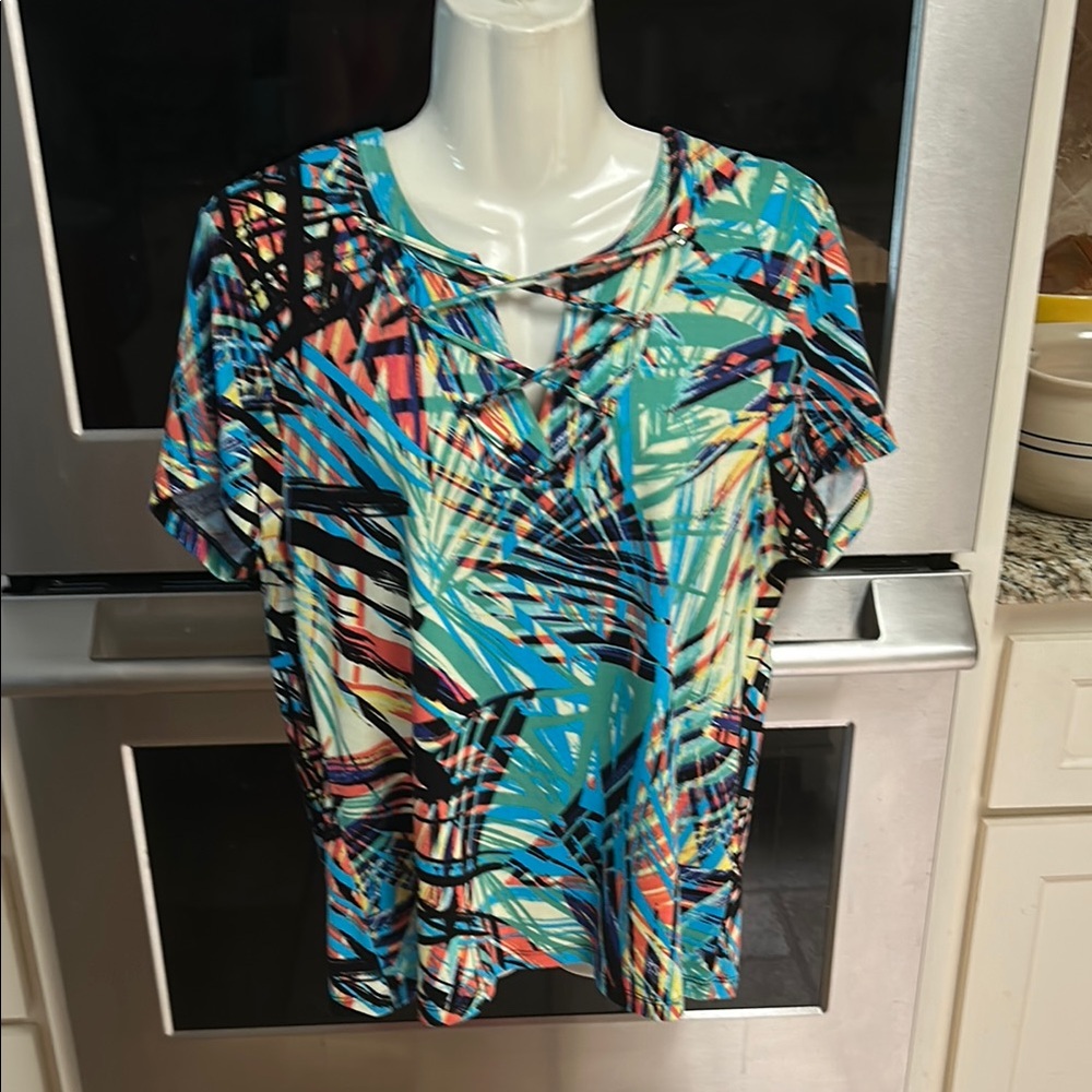 Rafaella Blue and Black Graphic Polo Tee